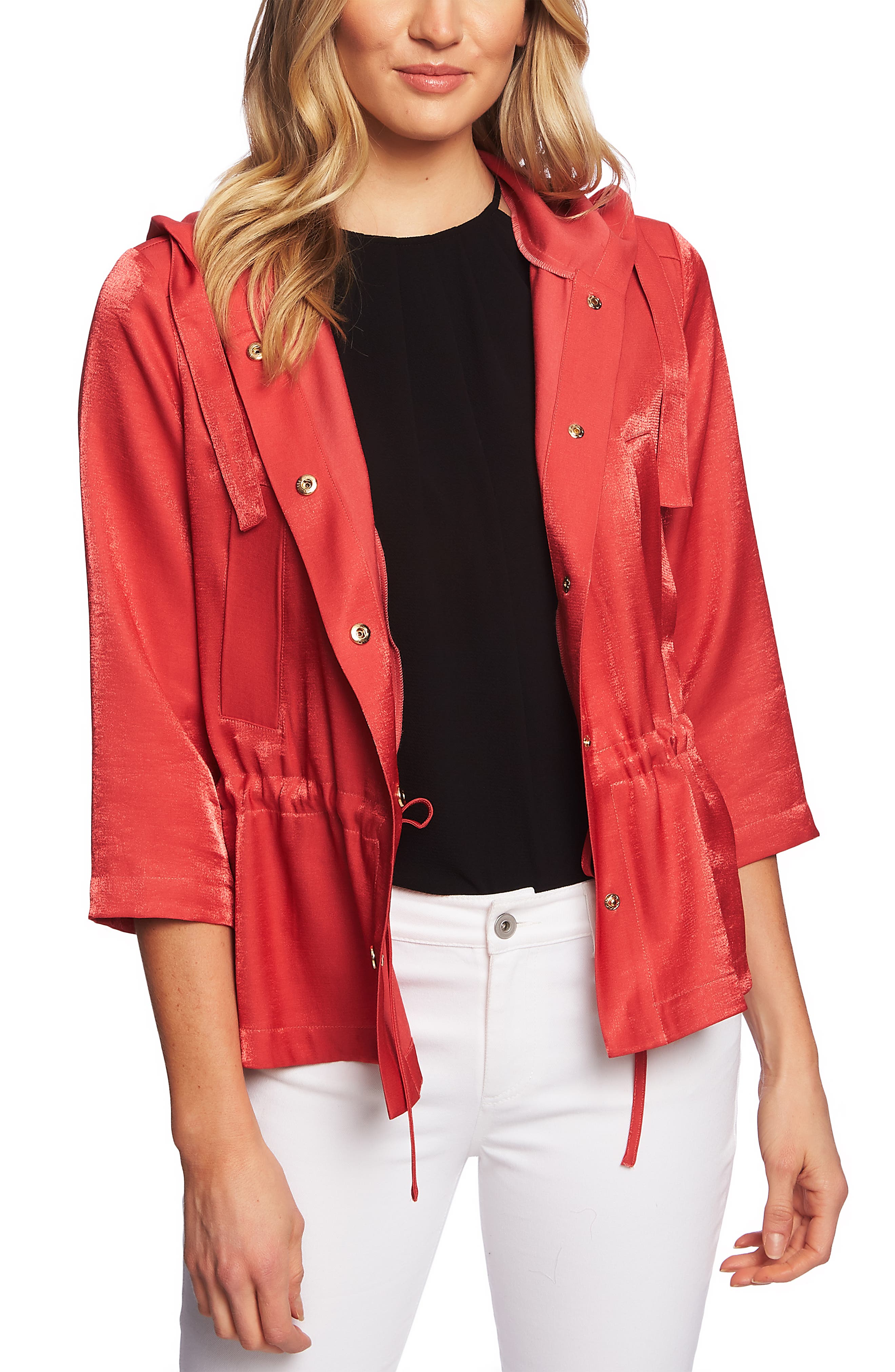 CeCe Shimmer Satin Hooded Jacket Nordstrom
