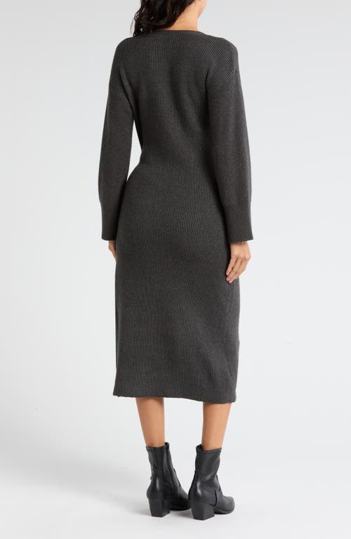 Wayf Long Sleeve Wrap Sweater Dress In Charcoal