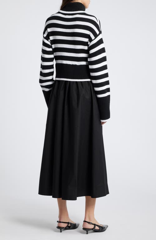 MOON RIVER MOON RIVER MIXED MEDIA LONG SLEEVE MIDI DRESS 