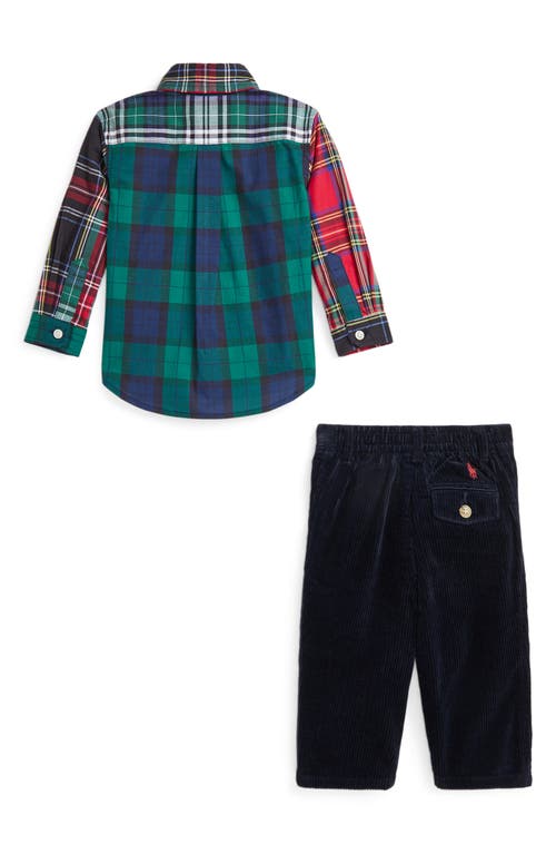 Shop Ralph Lauren Stretch Poplin Button-up Shirt & Corduroy Pants Set In Tartan Funshirt