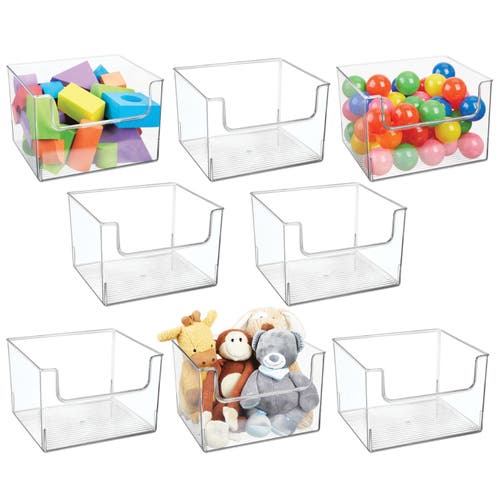 Mdesign Plastic Large Home Storage Organizer Bins With Open Front, 8 Pack In Clear