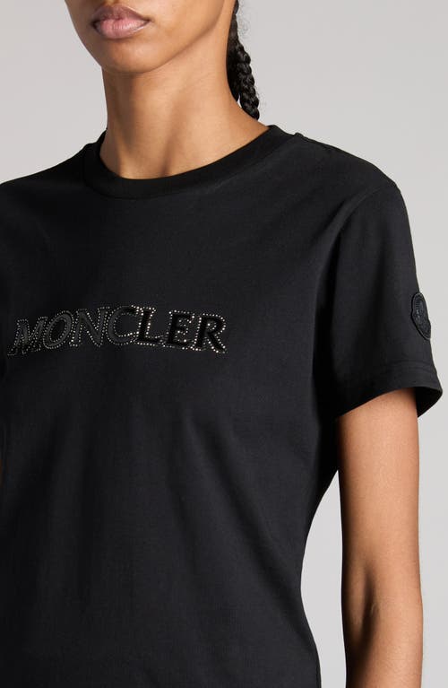 Moncler Crystal Embellished Logo Cotton T-shirt In Black