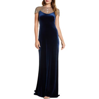 Tadashi Shoji Embellished Velvet Gown, Blue