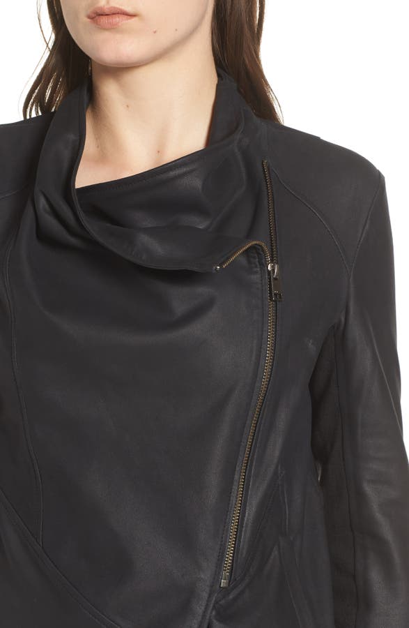 Asymmetrical Zip Front Leather Cascade Jacket