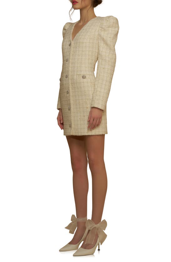 Shop Endless Rose Premium Long Sleeve Tweed Mini Dress In Ivory