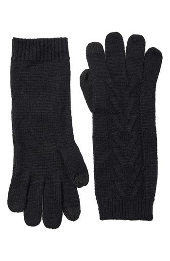 Amicale Cable Knit Cashmere Gloves In Black