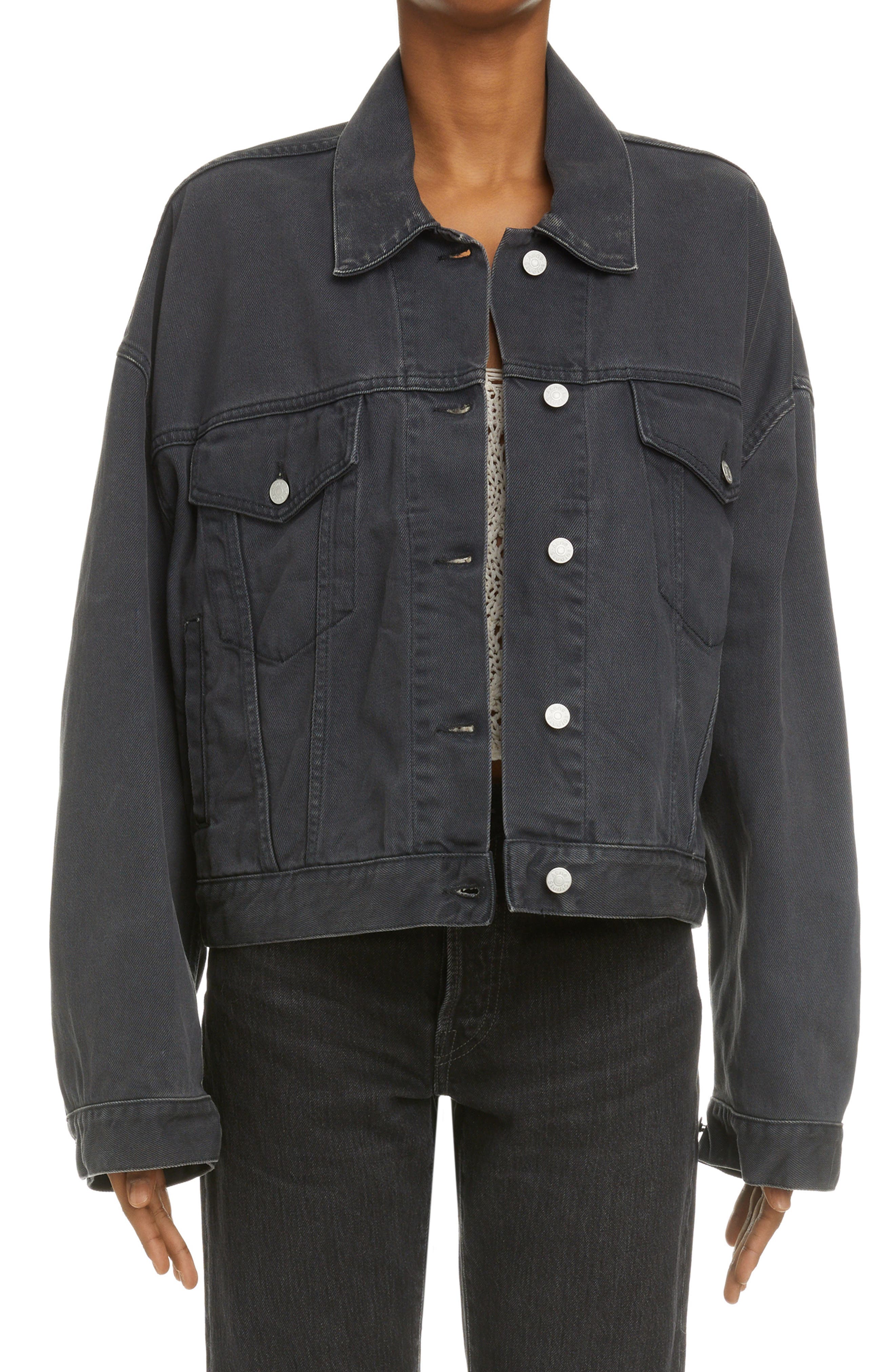 Acne Studios Morris Crop Denim Jacket in Dark Grey at Nordstrom, Size 2 Us