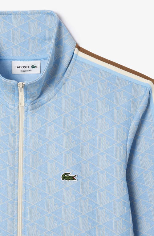 Shop Lacoste Logo Monogram Stripe Track Jacket In Phoenix Blue/flour