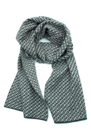 Portolano Jacquard Fancy Design Scarf In Heather Charcoal/light Grey
