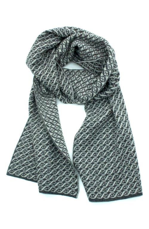 Portolano Jacquard Fancy Design Scarf In Heather Charcoal/light Grey