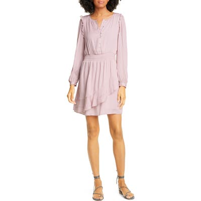Dolan Christine Long Sleeve Smocked Waist Minidress, Purple