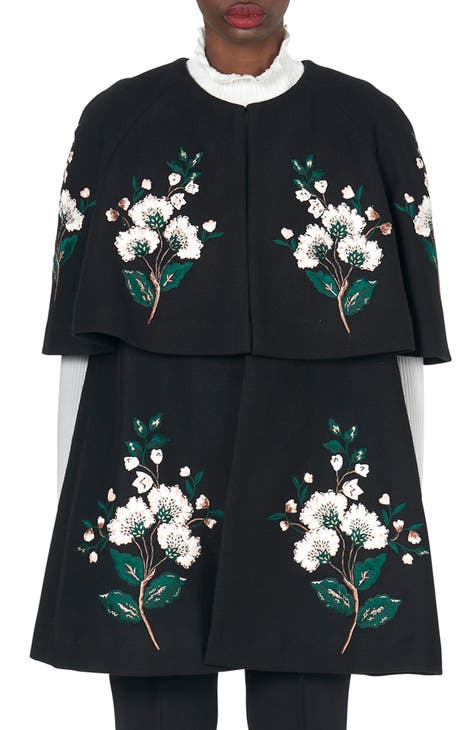 Floral Embroidered Tiered Wool & Cashmere Cape