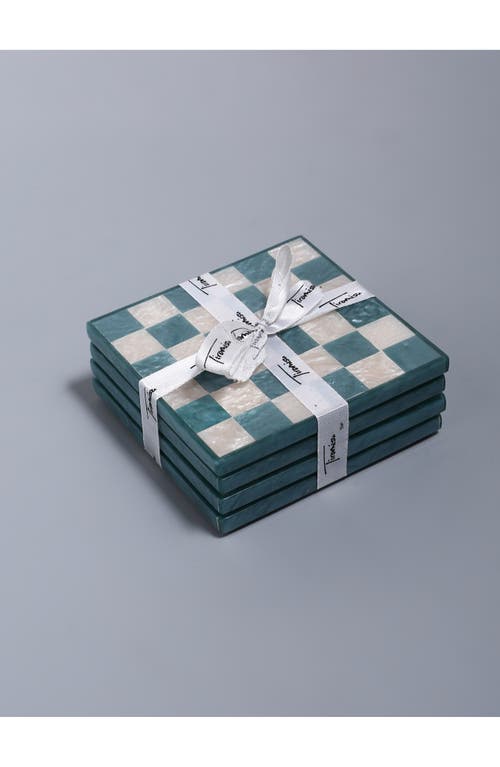 Tiramisu Set Of 4 Checkered Resin Coasters In Blue