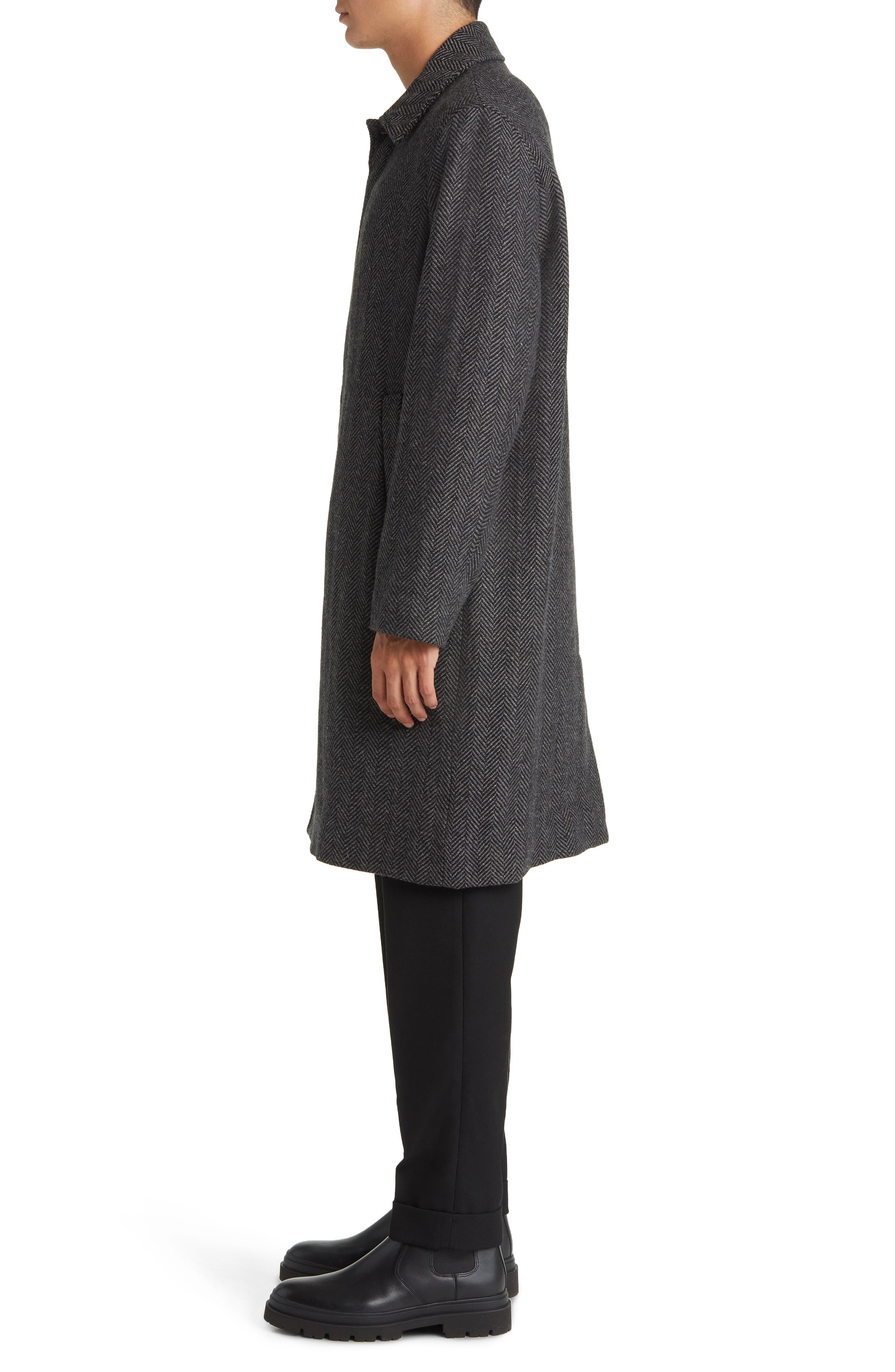 Wax London Chester Wool Herringbone Coat in Black/Grey | Smart Closet