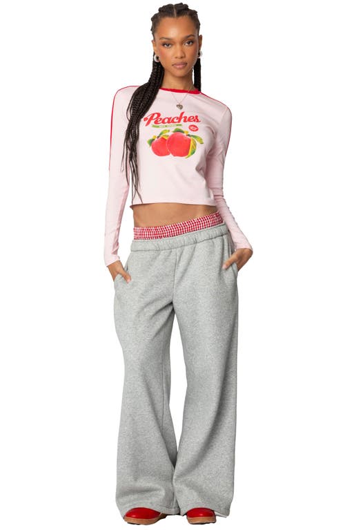 Shop Edikted Peachy Long Sleeve Cotton Graphic T-shirt In Light-pink