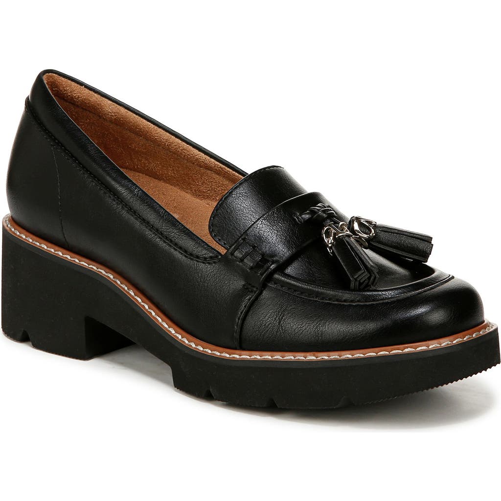 Naturalizer Committed Lug Sole Loafers In Black Faux Leather