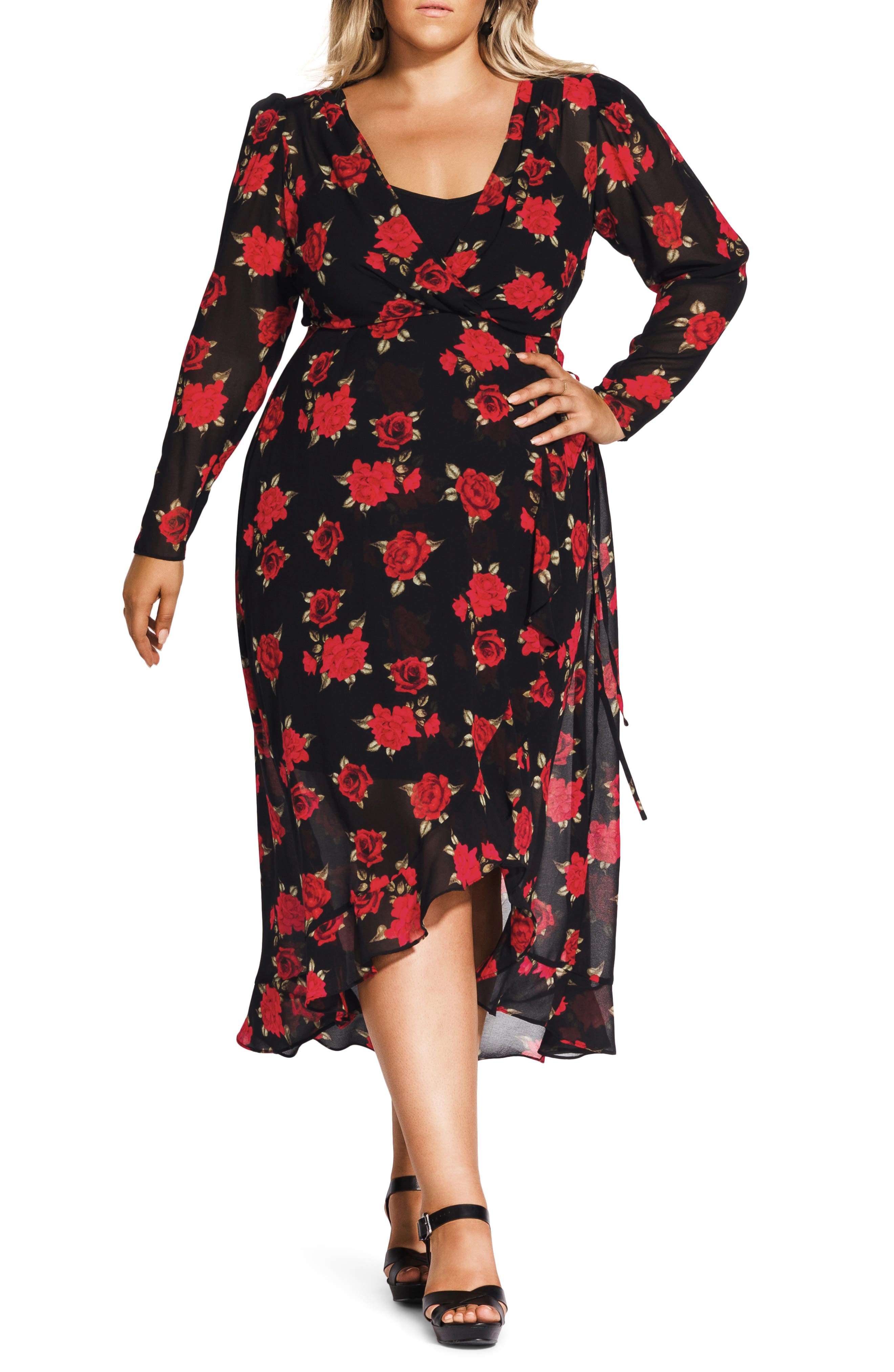 plus size long sleeve wrap dress