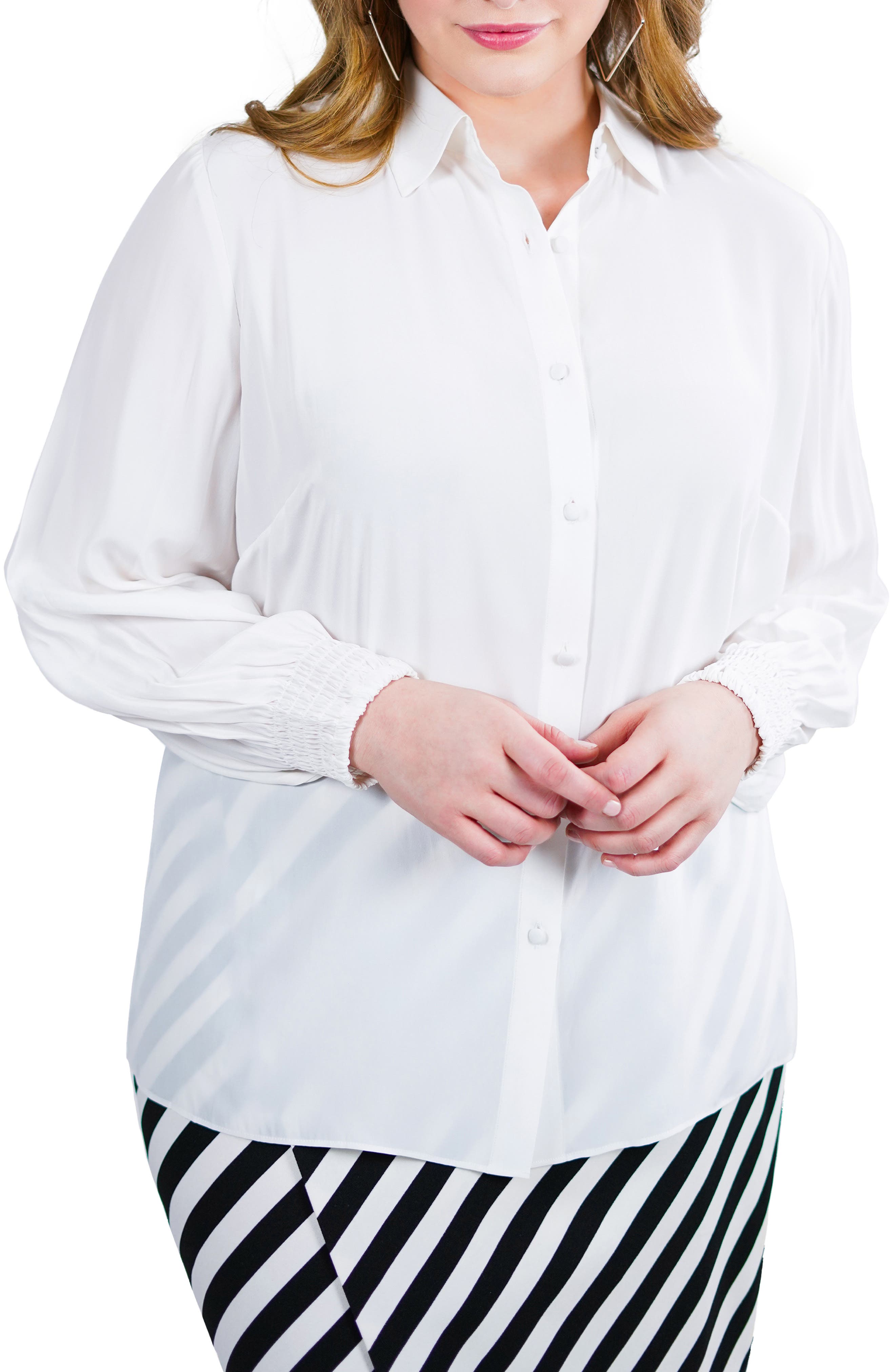 plus size white silk blouse