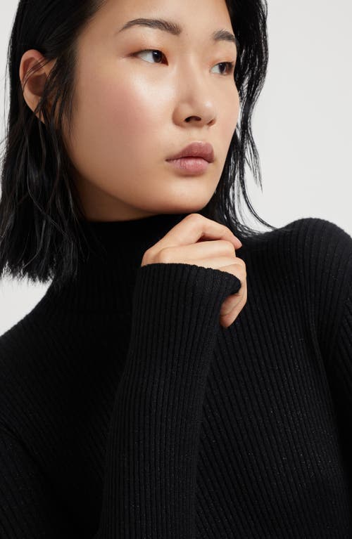Brunello Cucinelli Women's Lightweight Turtleneck Sweater In Sparkling Cashmere And Silk Rib Knit In Black