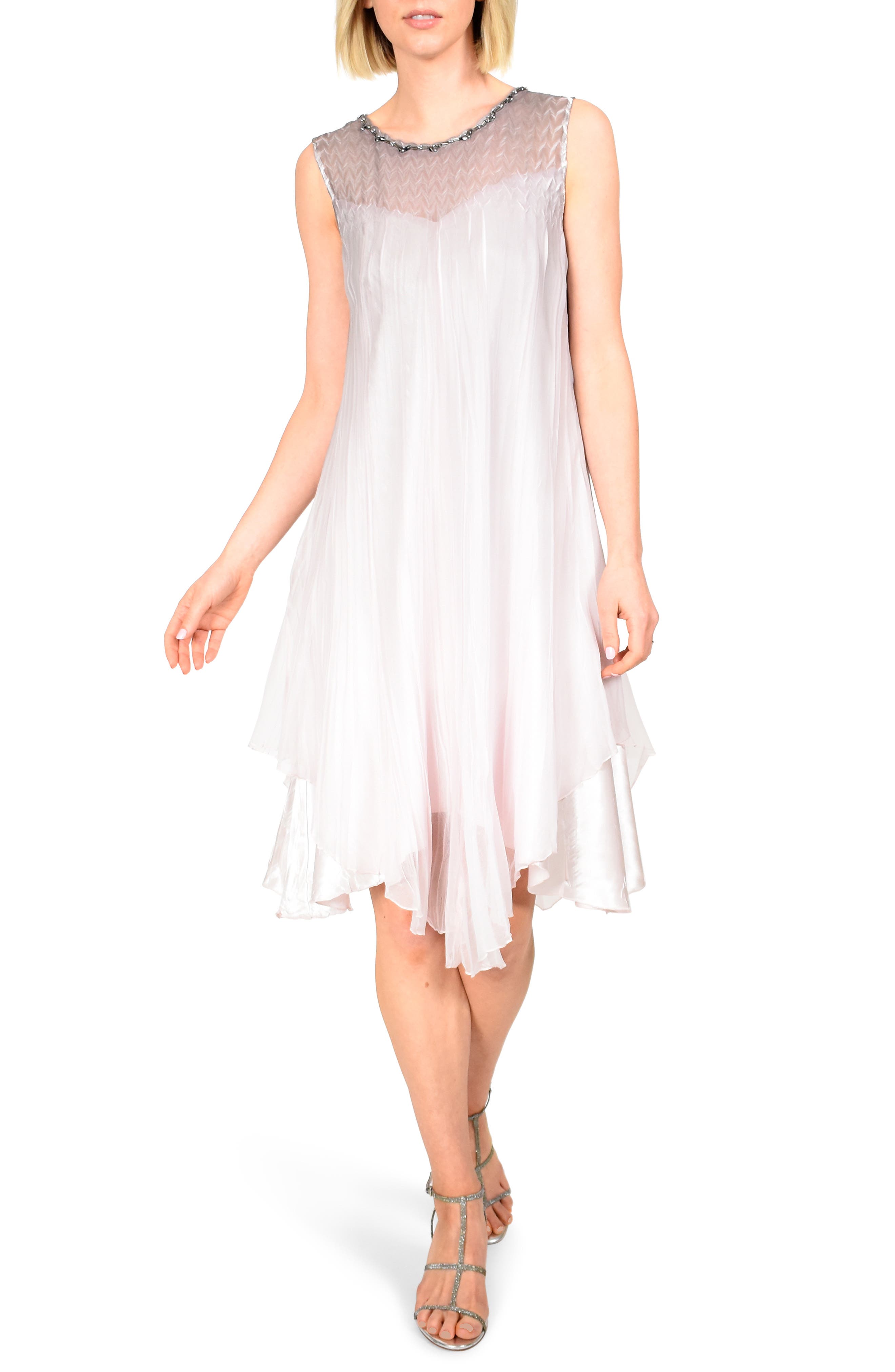 Komarov Beaded Neck Layered Midi Dress, Beige