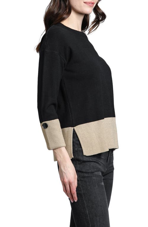 Shop Apny Wide Cuff Colorblock Sweater In Black/camel