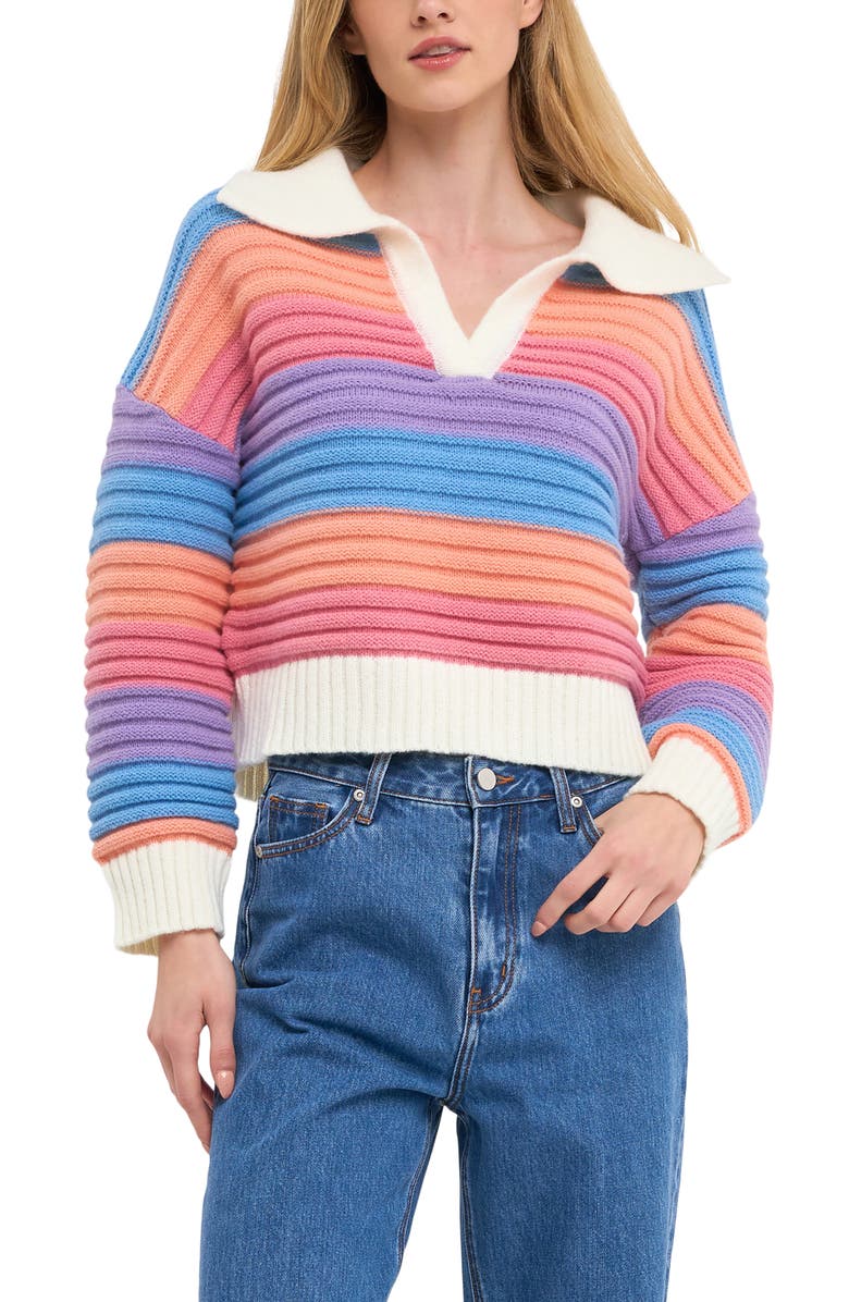 English Factory Rainbow Stripe Polo Sweater | Nordstrom