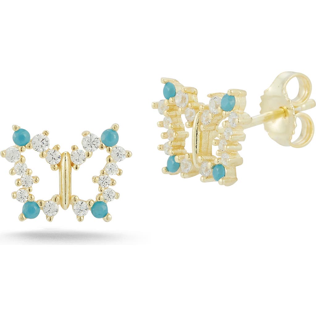 Sphera Milano 14k Over Silver Synthetic Turquoise Cz Butterfly Earrings In Gold