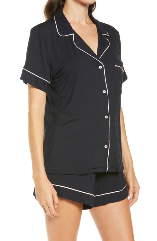 Eberjey Gisele Short Sleeve Crop Pajama Set In Black/sorbet Pink