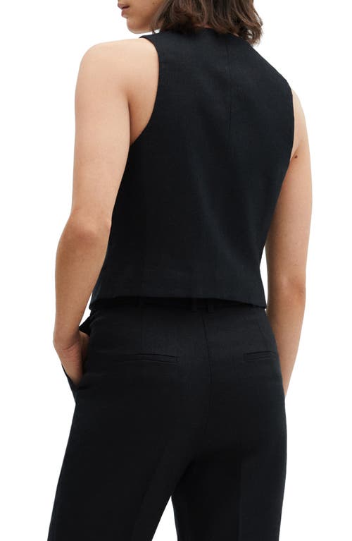 Mango Stretch Satin Contrast Suit Vest In Black