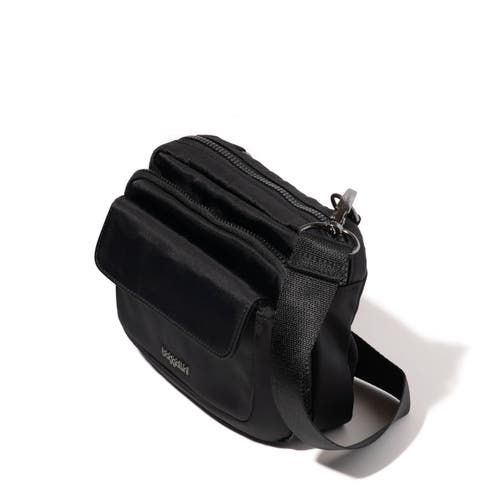 Baggallini Modern Double Zip Crossbody Bag In Black Twill