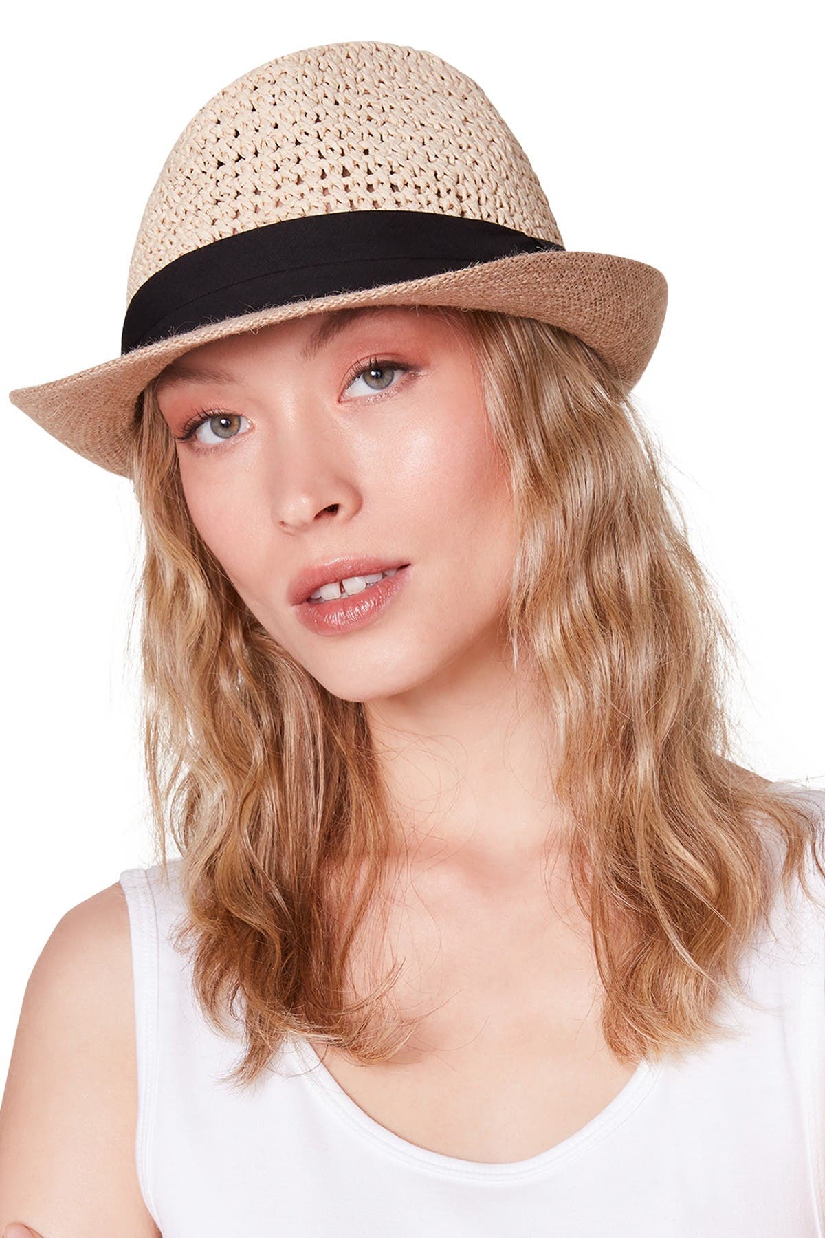 Steve Madden Paper Crochet Straw Fedora In Open Beige6 ModeSens