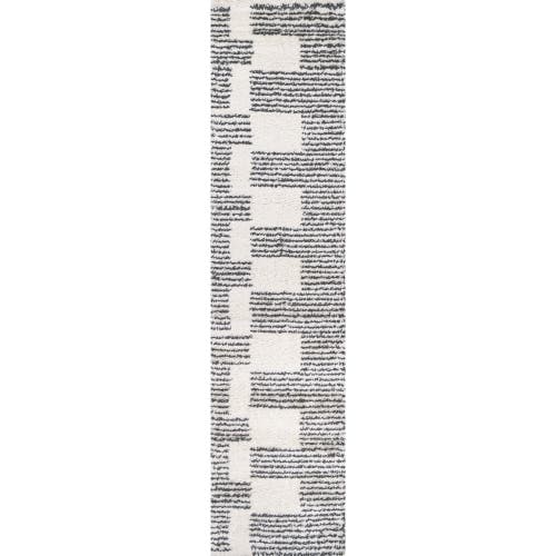 Jonathan Y Petra Abstract Stripe Geometric Shag Area Rug In White/gray