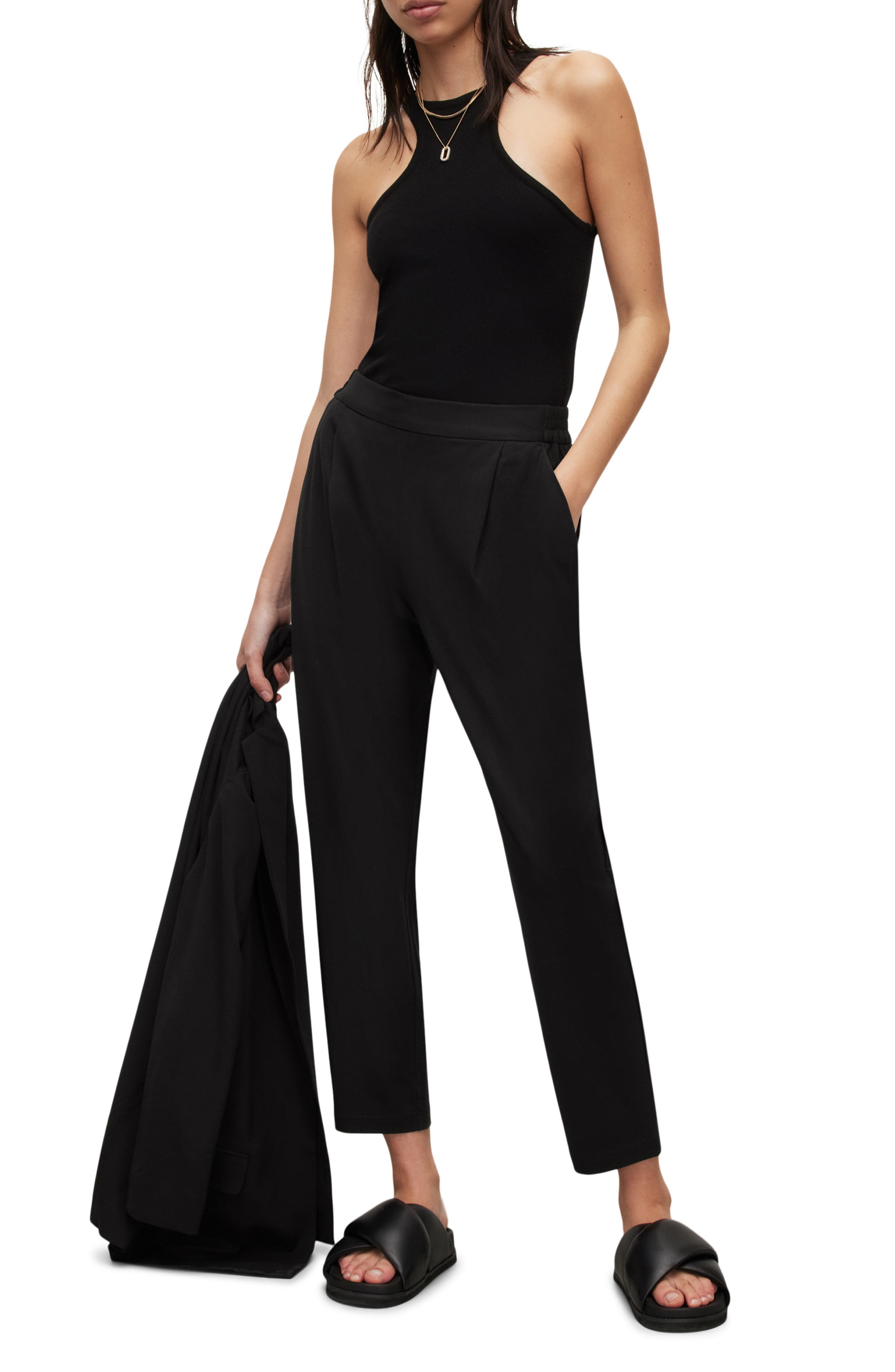 Aleida Mid-Rise Tapered Jersey Pants Black