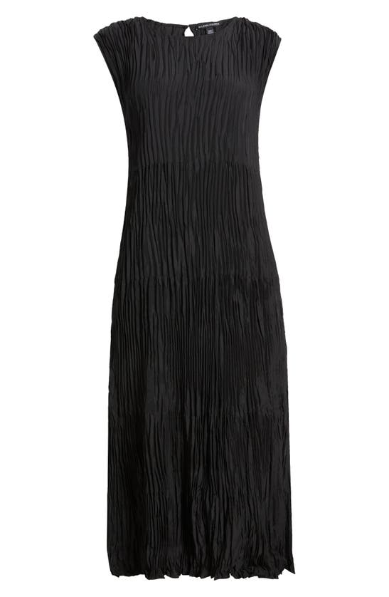 Eileen Fisher Pleated Tiered Silk Midi Dress In Black