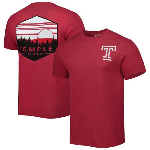 IMAGE ONE Men's Red Temple Owls Landscape Shield T-Shirt