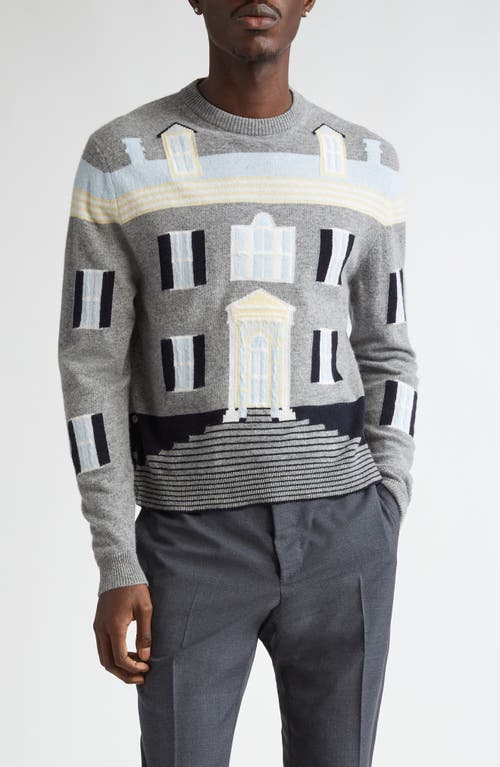 Shop Thom Browne House Intarsia Virgin Wool Sweater In Light Grey