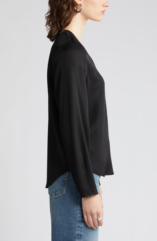 Shop Nordstrom Long Sleeve Twill Top In Black