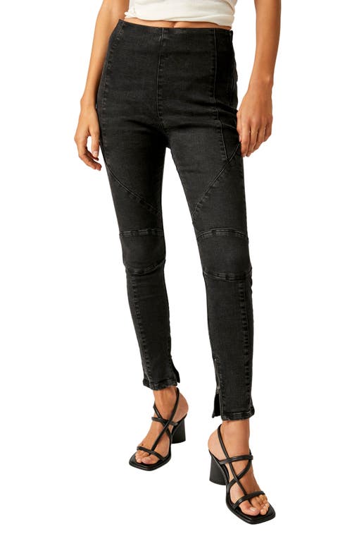 Free People Double Dutch Coated Mid Rise Front Slit Pull On Pants