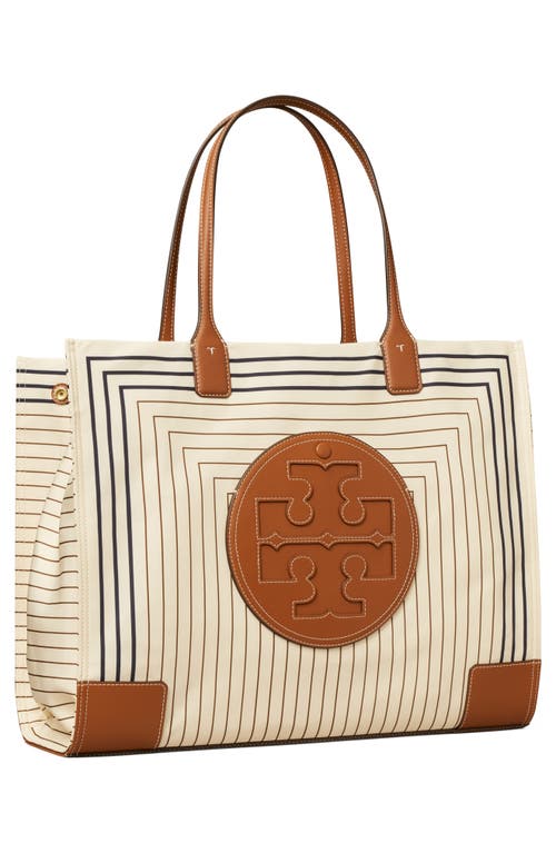 Shop Tory Burch Ella Print Tote In Box Stripe/natural Vachetta