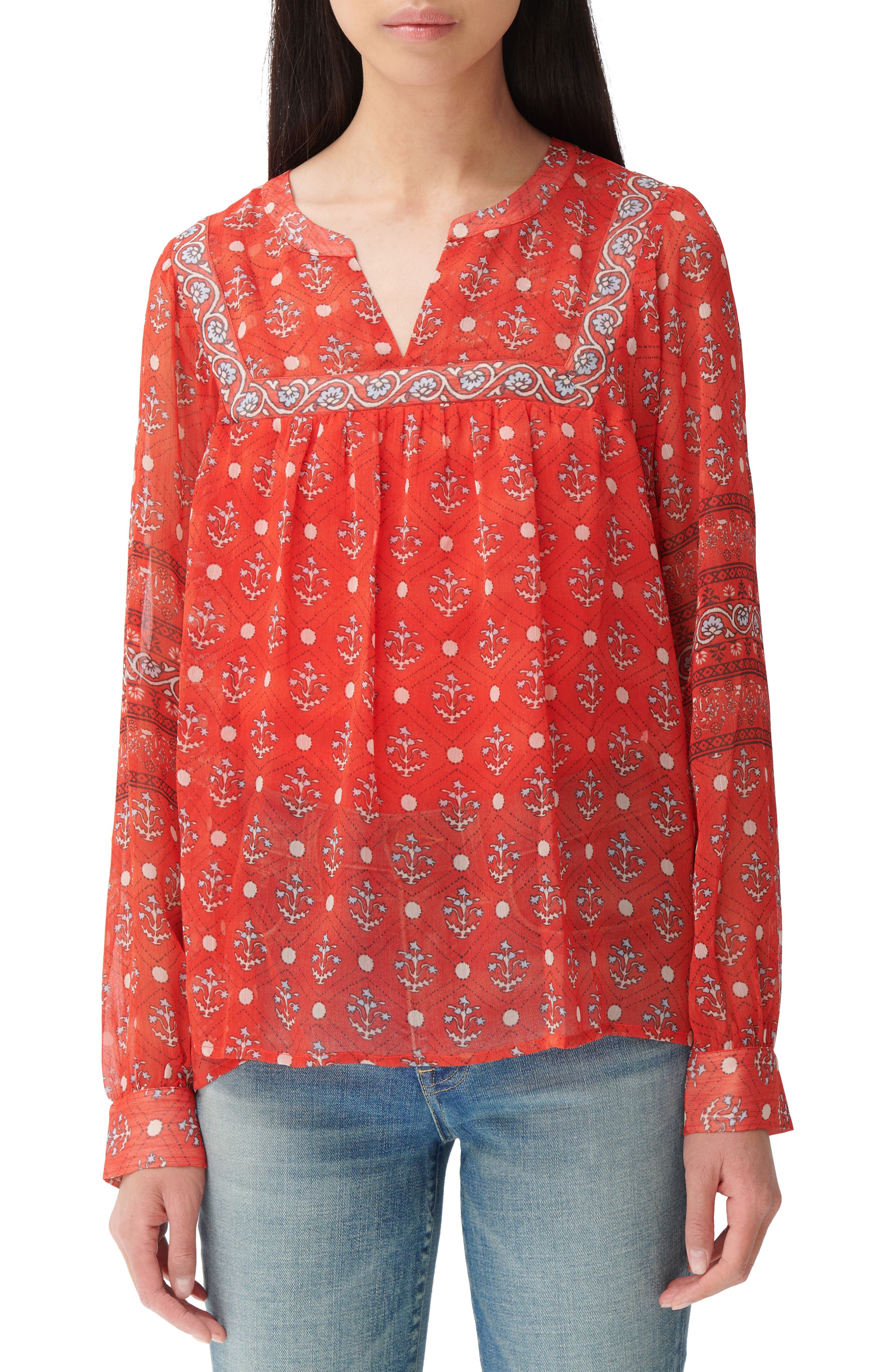 lucky brand border print peasant top