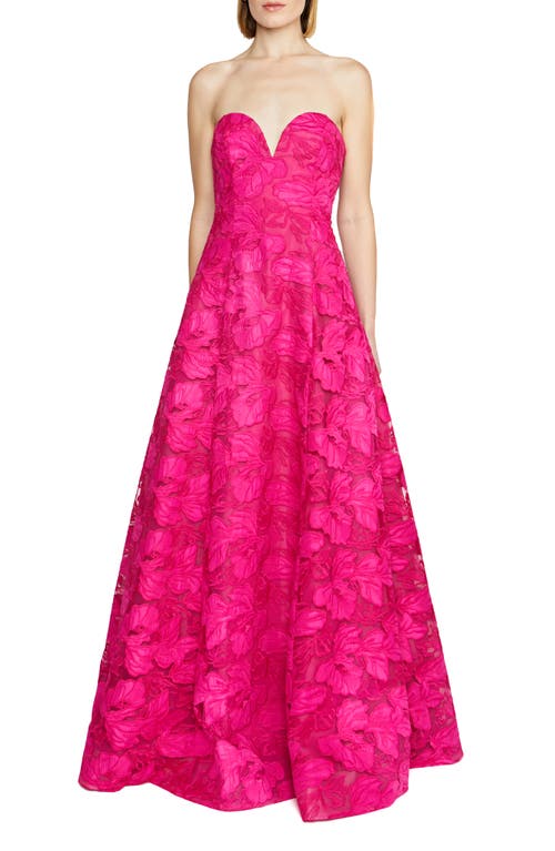 ML Monique Lhuillier Francine Strapless Jacquard Gown in Cerise Pink 