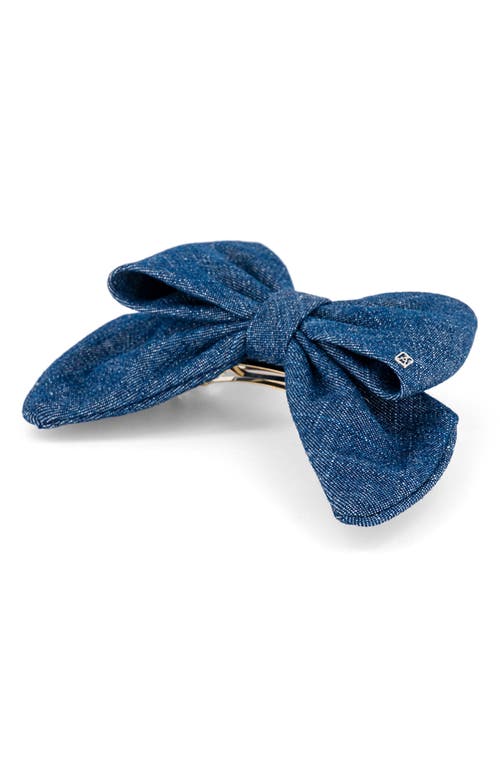 Shop Alexandre De Paris Denim Bow Barrette In Blue