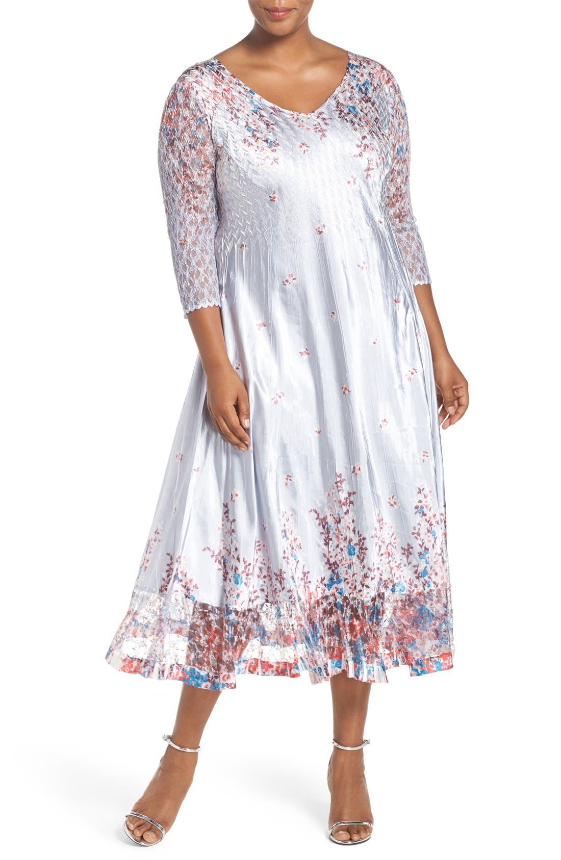 Komarov Print Lace & Charmeuse VNeck Dress (Plus Size) Nordstrom