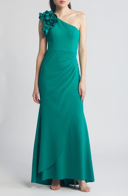 Xscape Evenings Ruffle One-Shoulder Scuba Crepe Gown at Nordstrom,