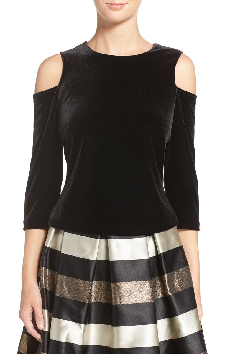 ELIZA J Cold Shoulder Velvet Top, Main, color, Black