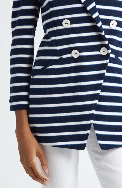 Shop Veronica Beard Ortiz Stripe Cotton Blend Jacket In Marine/off White/blue Surf