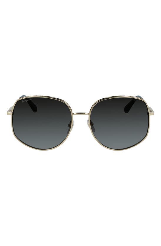 Ferragamo Salvatore  61mm Gancini Oversize Sunglasses In Gold/ Black