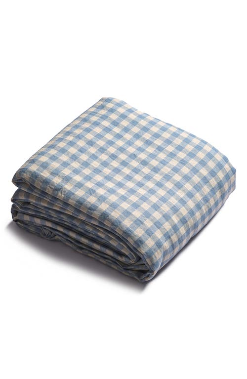 PIGLET IN BED Gingham Linen Duvet Cover in Warm Blue
