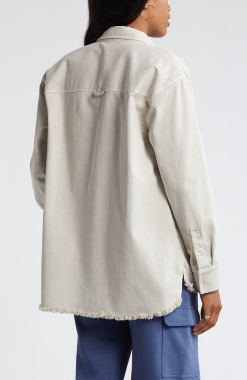 Shop Bp. Frayed Oversize Twill Workwear Shirt In Beige Pumice