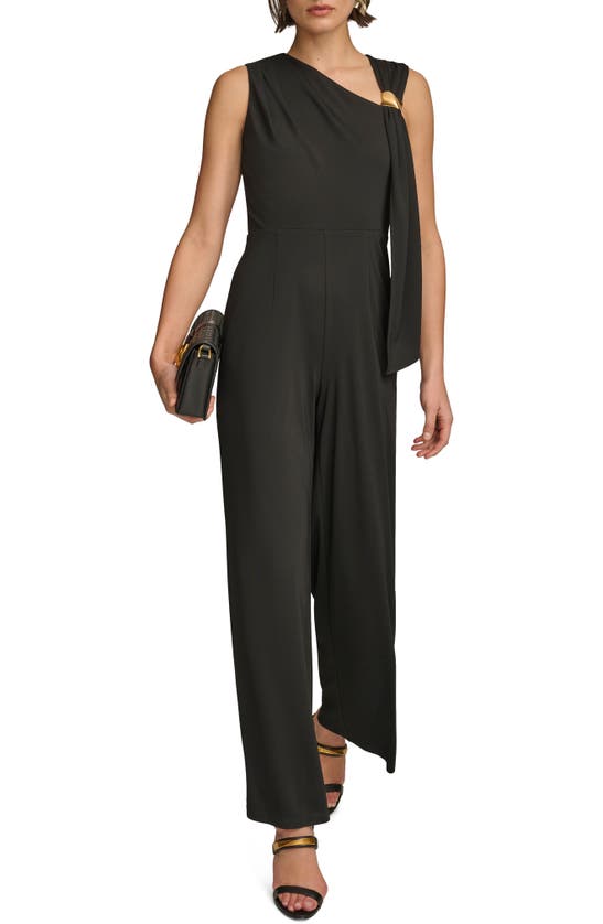 Shop Donna Karan New York Asymmetric Straight Leg Jumpsuit In Black